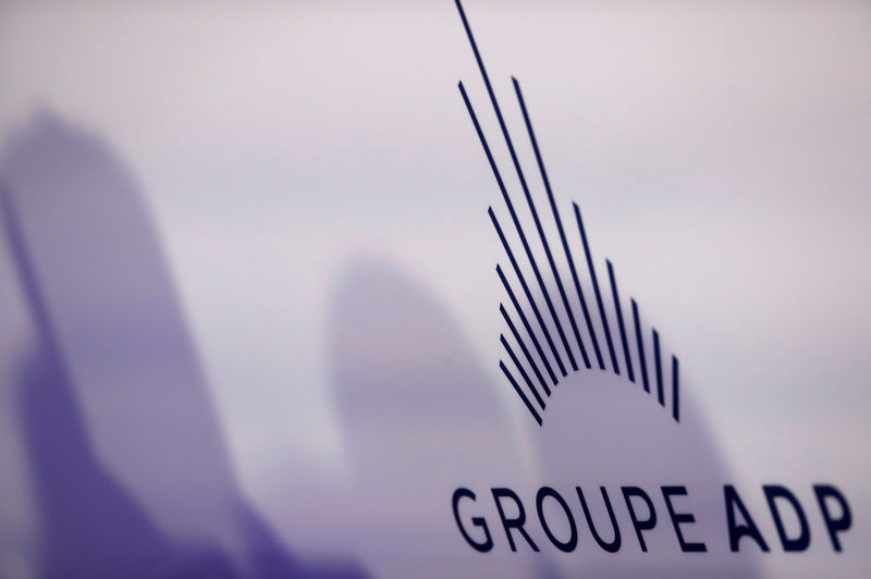 © Reuters. FILE PHOTO: A logo of Groupe ADP (Aeroports de Paris) is seen during the company's Investor day in Paris