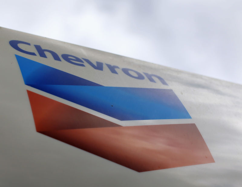 © Reuters. FILE PHOTO:  A Chevron gas station sign is shown at one of their retain gas stations in Cardiff, California