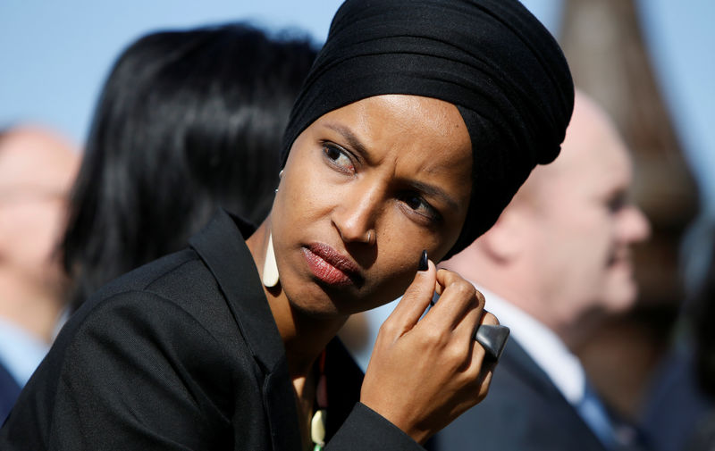 © Reuters. Rep. Omar participates in a news conference about Trump administration policies towards Muslim immigrants outside the U.S. Capitol in Washington