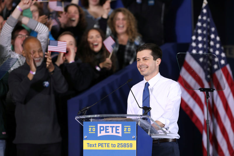 © Reuters. South Bend's Mayor Pete Buttigieg speaks during a rally to announce his 2020 Democratic presidential candidacy in South Bend