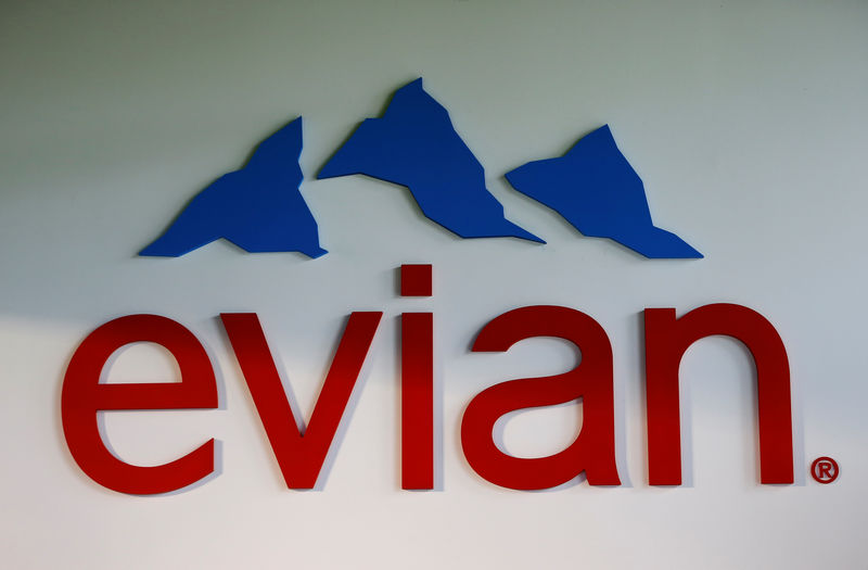 © Reuters. An Evian water logo is pictured in the shop of the bottling plant in Publier near Evian-les-Bains