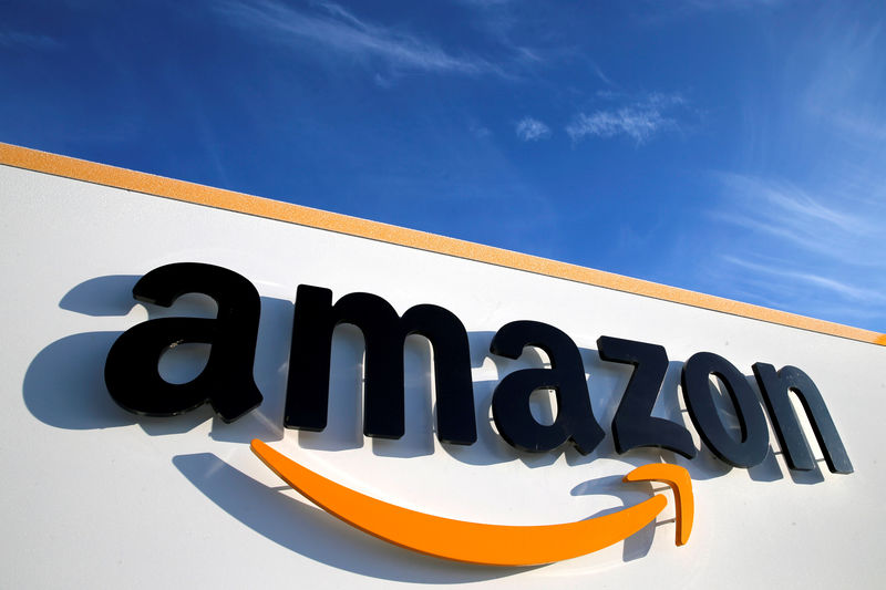 © Reuters. FILE PHOTO: The logo of Amazon is seen at the company logistics centre in Boves, France