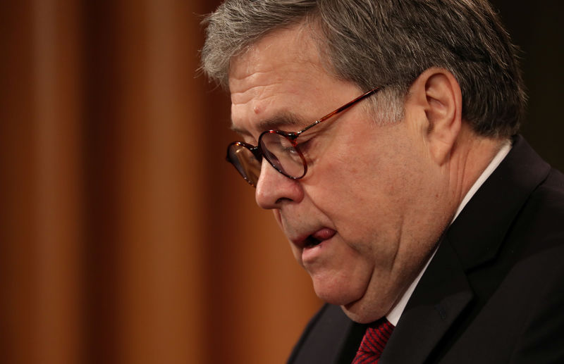 © Reuters. U.S. Attorney General Barr speaks at a news conference to discuss Special Counsel Robert Mueller’s report on Russian interference in the 2016 U.S. presidential race, in Washington