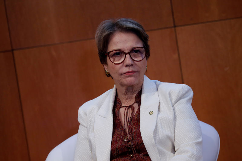 © Reuters. FILE PHOTO:  Brazilian Agriculture Minister Tereza Cristina Dias attends the launching ceremony of a sustainability program by the National Agriculture Confederation (CNA) farmers union in Brasilia