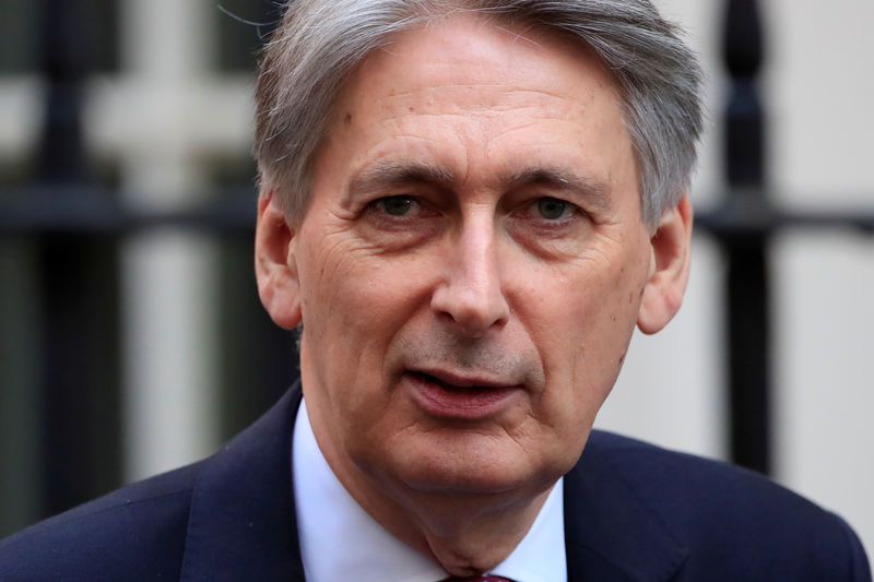 © Reuters. FILE PHOTO: Britain's Chancellor of the Exchequer Philip Hammond leaves Downing Street in London