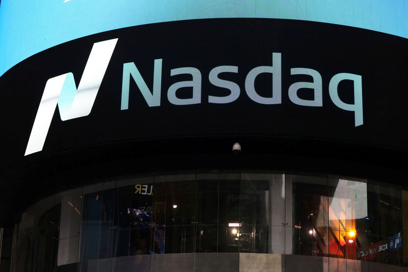 © Reuters. FILE PHOTO: A view of the exterior of the Nasdaq market site in Times Square, New York City