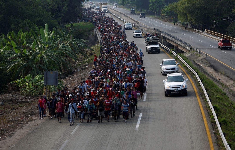 © Reuters. Caravana de imigrantes da América Central marcha por estrada do México a caminho dos EUA