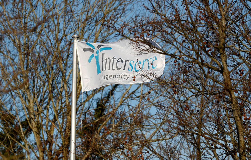 © Reuters. FILE PHOTO: The Interserve logo is seen on a flag at Interserve offices in Twyford