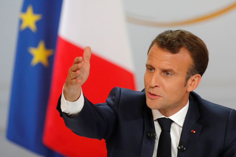© Reuters. Foto del jueves del presidente de Francia, Emmanuel Macron, en una rueda de prensa en el Palacio Elíseo en París