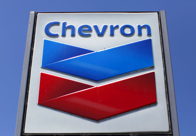 © Reuters. FILE PHOTO: File photo of a Chevron gas station sign in Del Mar, California