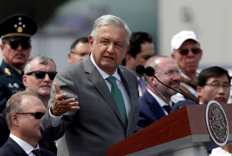 © Reuters. FILE PHOTO: Mexico's President Andres Manuel Lopez Obrador gives a speech during the inauguration of the Aerospace Fair 2019 at the Santa Lucia military airbase in Tecamac