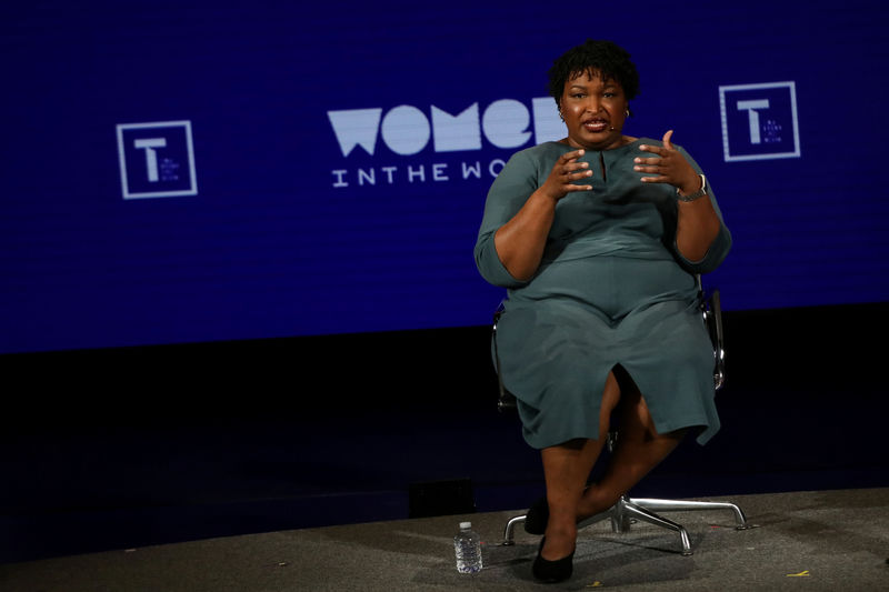 © Reuters. Former Georgia Democratic gubernatorial nominee Stacey Abrams speaks on stage at the Women In The World Summit in New York