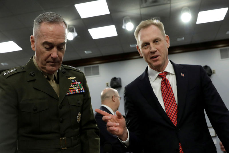 © Reuters. FILE PHOTO: Acting Defense Secretary Patrick Shanahan and Joint Chiefs of Staff Chairman Joseph Dunford testify before a House Appropriations Defense Subcommittee