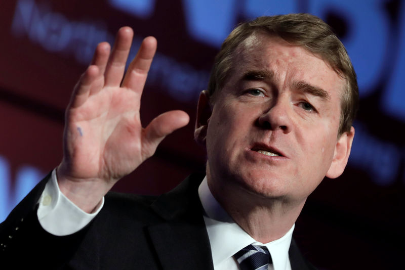 © Reuters. FILE PHOTO: Senator Michael Bennet speaks at NABTU legislative conference in Washington