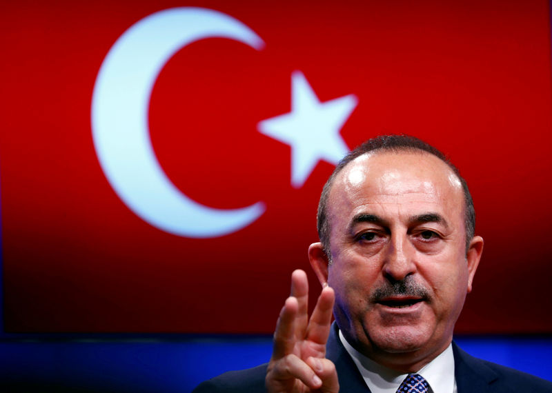 © Reuters. FILE PHOTO: Turkish Foreign Minister Mevlut Cavusoglu takes part in a news conference