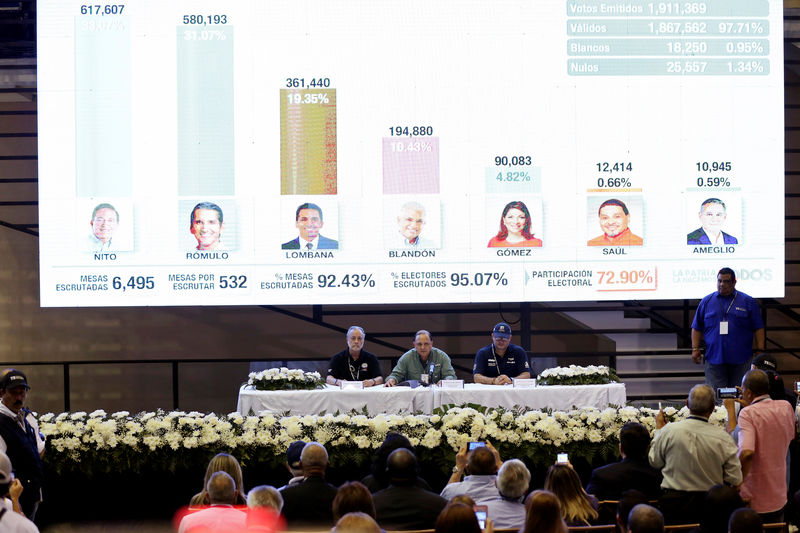 © Reuters. Representantes del tribunal electoral de Panamá informan de los resultados de las elecciones en Ciudad de Panamá. 5 de mayo de 2019.