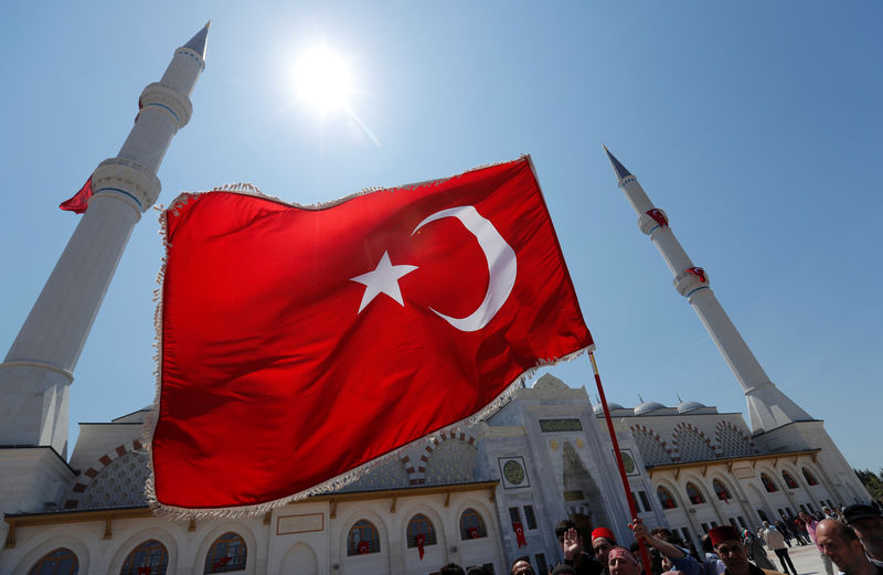 © Reuters. Homem com bandeira da Turquia em Istambul