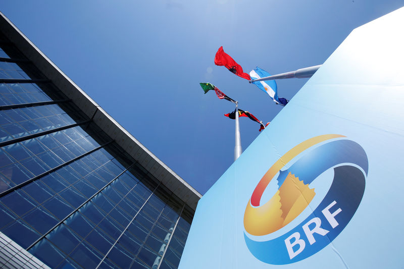 © Reuters. A Belt and Road Forum (BRF) logo is seen outside the China National Convention Center in Beijing, China