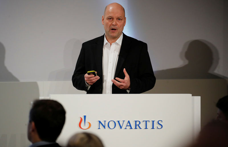 © Reuters. CFO Kirsch of Swiss drugmaker Novartis addresses the company's annual news conference in Basel