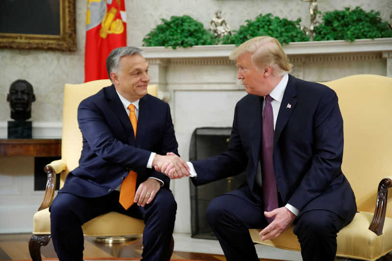 © Reuters. U.S. President Trump meets with Hungary's Prime Minister Orban at the White House in Washington