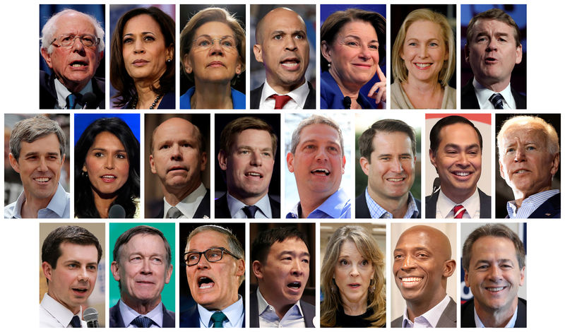 © Reuters. Twenty two 2020 Democratic presidential candidates in a combination photos