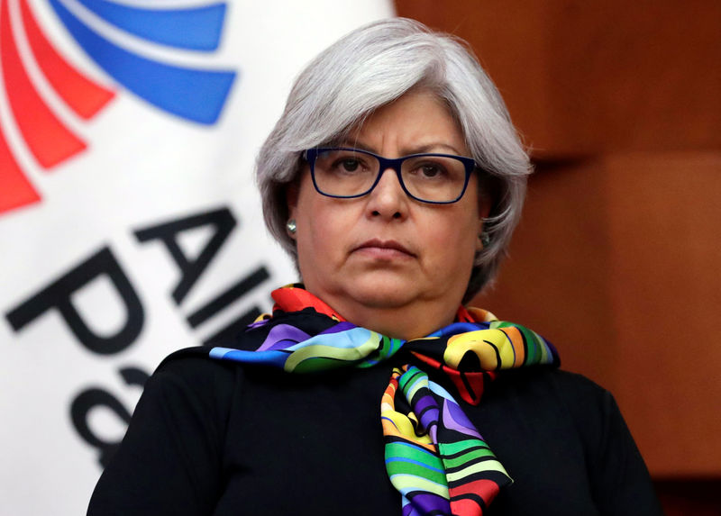 © Reuters. FILE PHOTO: Mexico's Economy minister Graciela Marquez  looks on during a news conference at the foreign ministry building (SRE) in Mexico City