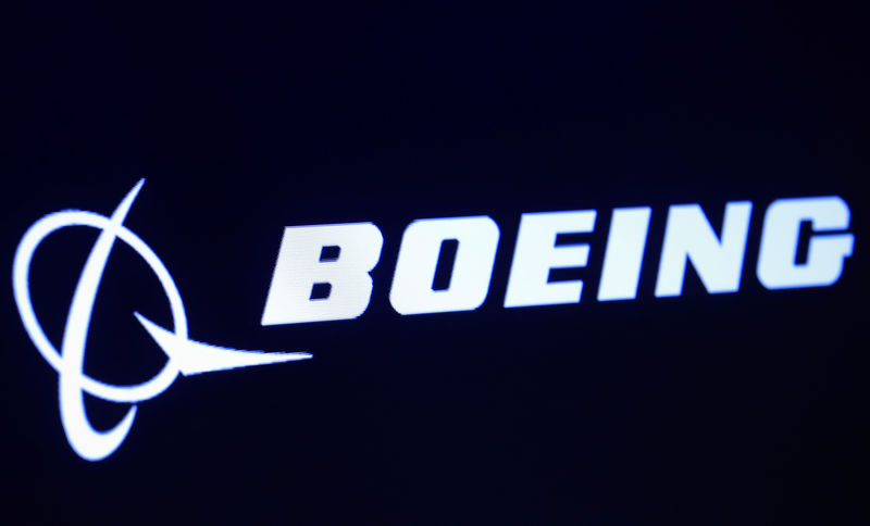 © Reuters. The company logo for Boeing is displayed on a screen on the floor of the NYSE in New York
