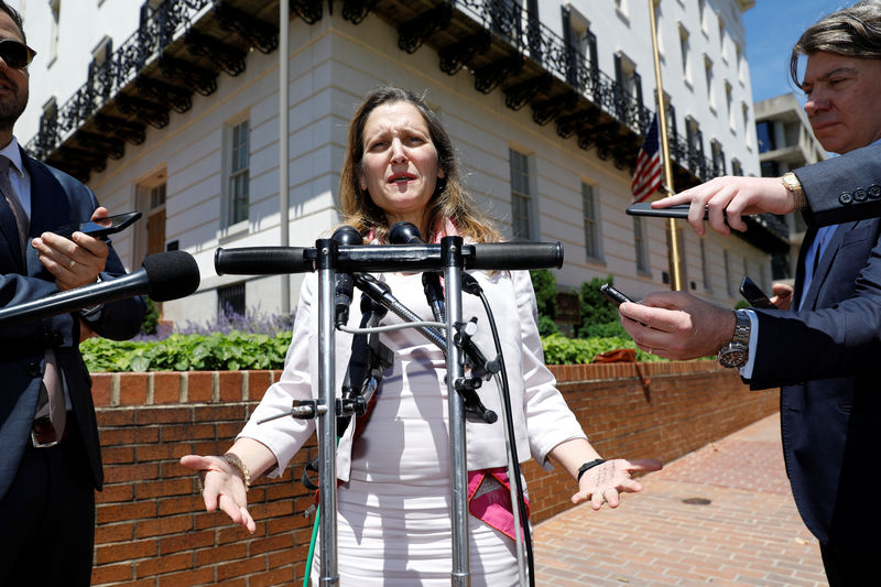 © Reuters. Canadian Foreign Affairs Minister Chrystia Freeland speaks after a meeting with U.S. Trade Representative Robert Lighthizer in Washington