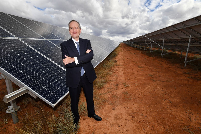 © Reuters. Australian Opposition Leader Bill Shorten is seen at the Southern Sustainable Electric solar farm in Whyalla