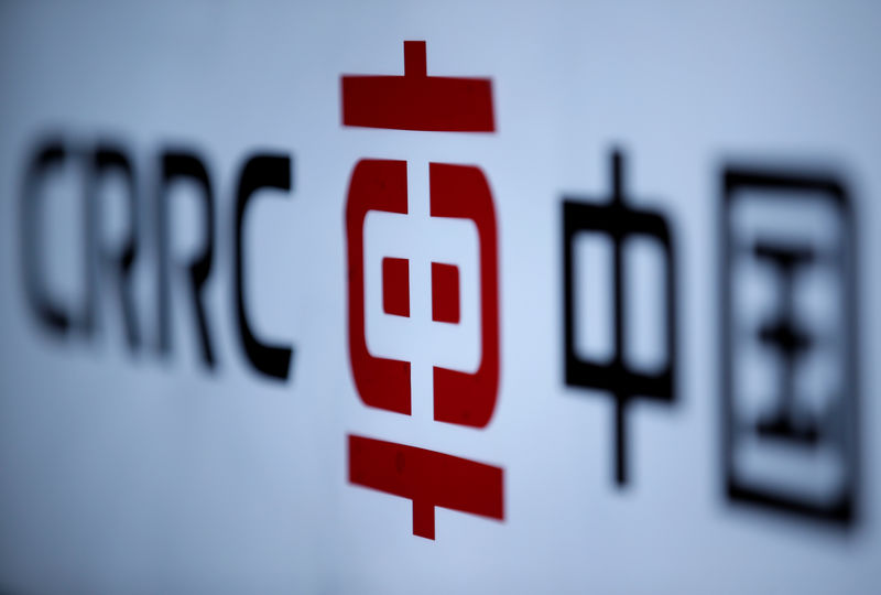 © Reuters. A CRRC's logo is seen at an exhibition during the World Intelligence Congress in Tianjin