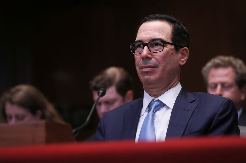 © Reuters. FILE PHOTO - U.S. Treasury Secretary Mnuchin testifies before a Senate Appropriations subcommittee on Capitol Hill in Washington