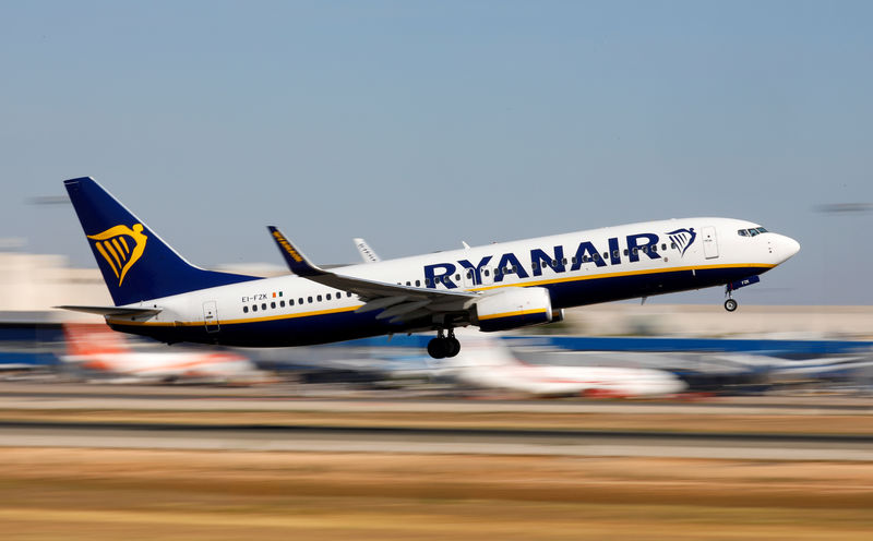 © Reuters. Un avión Boeing 737-800 de Ryanair despega del aeropuerto de Palma de Mallorca