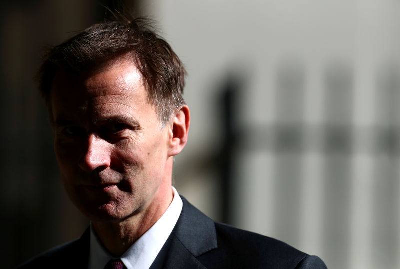 © Reuters. FILE PHOTO: Britain's Foreign Secretary Jeremy Hunt is seen outside Downing Street in London