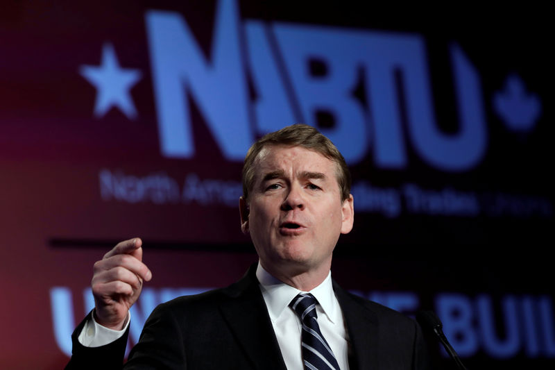 © Reuters. FILE PHOTO: Senator Michael Bennet speaks at NABTU legislative conference in Washington