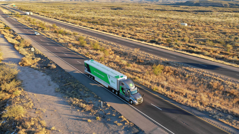 © Reuters. The TuSimple self-driving truck is pictured in this handout photo