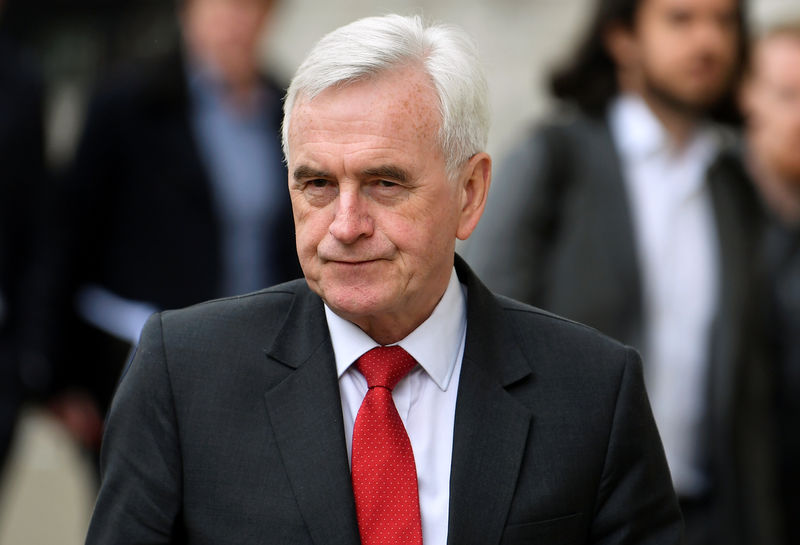 © Reuters. FILE PHOTO:  Britain's Shadow Chancellor of the Exchequer John McDonnell arrives at Cabinet Office in London