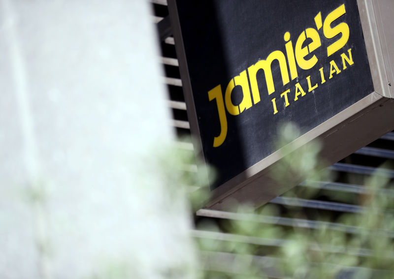 © Reuters. Signage for restaurant chain Jamie's Italian is seen in London