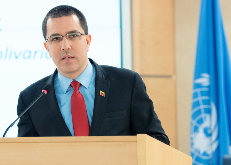 © Reuters. Ministro das Relações Exteriores da Venezuela, Jorge Arreaza, discursa na ONU em Genebra