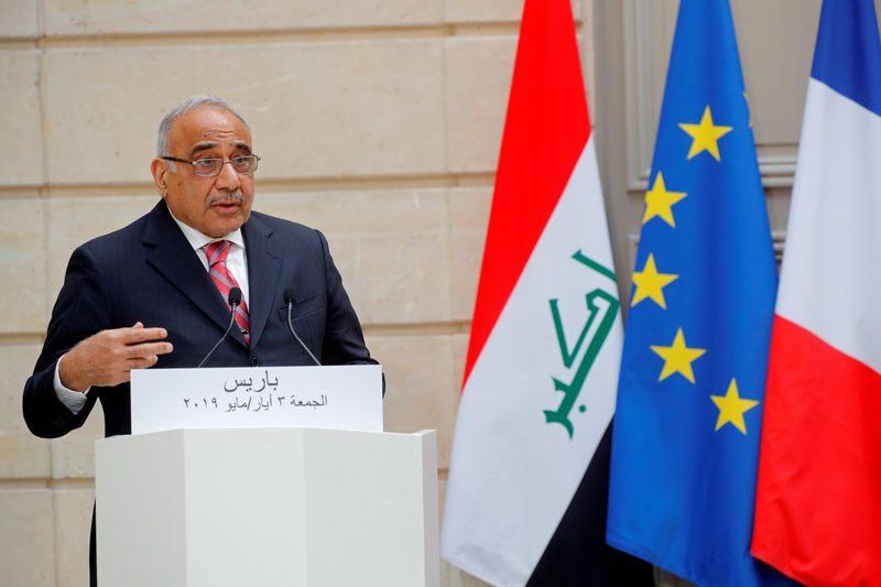 © Reuters. Primeiro-ministro iraquiano, Adel Abdul Mahdi, durante visita à França, em Paris