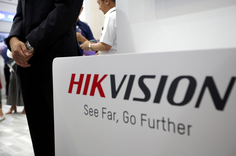 © Reuters. A Hikvision logo is seen at an exhibition during the World Intelligence Congress in Tianjin