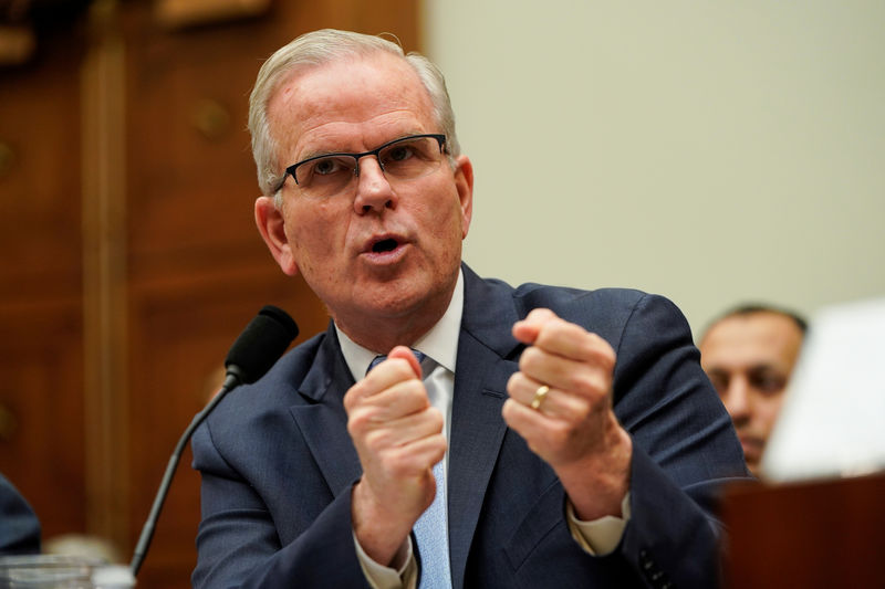 © Reuters. Daniel Elwell, acting administrator of the Federal Aviation Administration, testifies before a hearing on "Status of the Boeing 737 MAX" in Washington