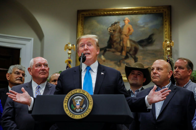 © Reuters. U.S. President Trump speaks to reporters during farmers event at the White House in Washington