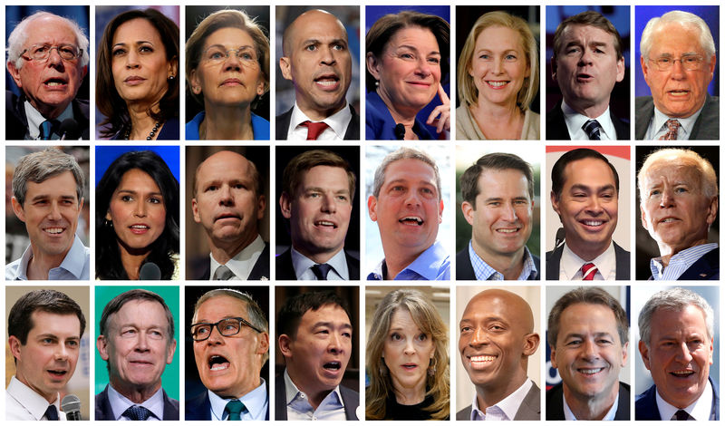 © Reuters. FILE PHOTO: Twenty four 2020 Democratic presidential candidates in a combination photos