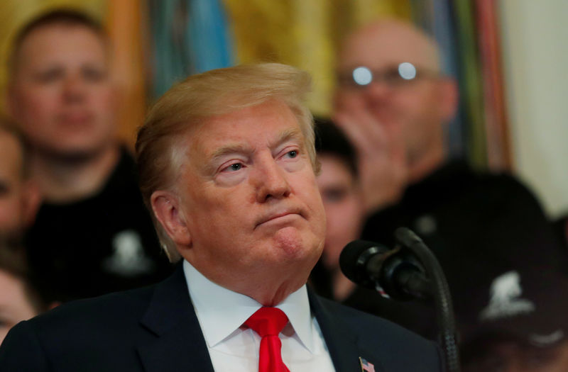 © Reuters. FILE PHOTO: U.S. President Trump speaks at the Wounded Warrior Project Soldier Ride event in the East Room of the White House in Washington