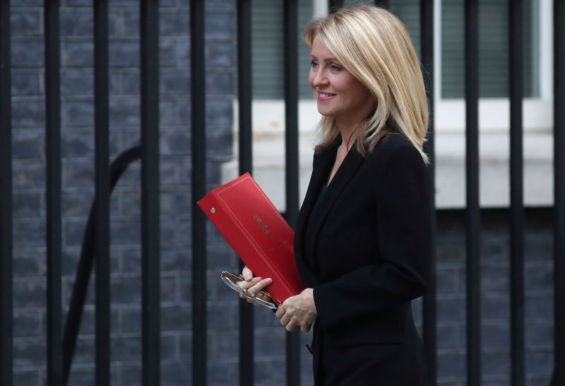 © Reuters. FILE PHOTO: Britain's Secretary of State for Work and Pensions Esther McVey arrives in Downing Steet, London