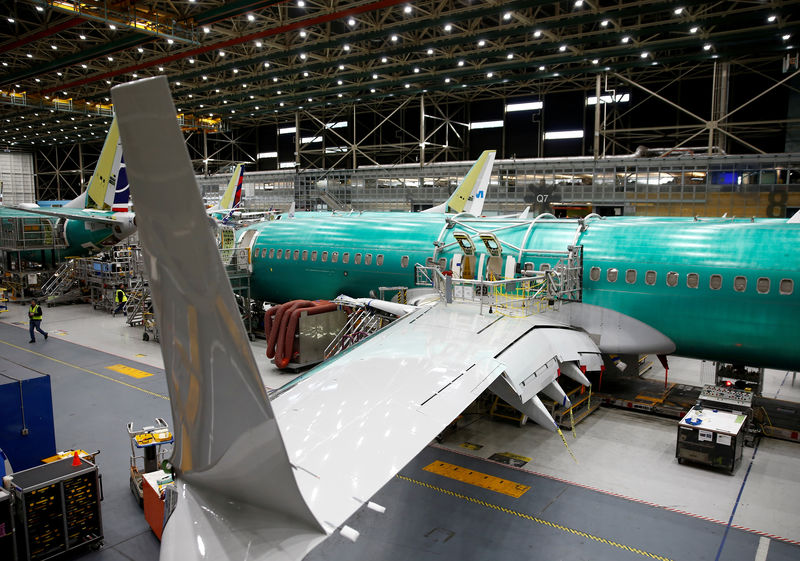 © Reuters. FILE PHOTO: A 737 Max aircraft is pictured at the Boeing factory in Renton