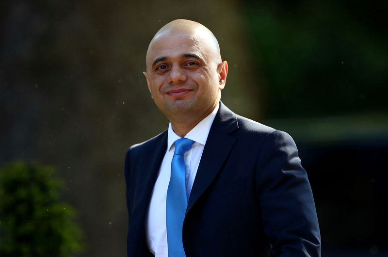 © Reuters. FILE PHOTO: Britain's Home Secretary Sajid Javid is seen outside Downing Street, as uncertainty over Brexit continues, in London