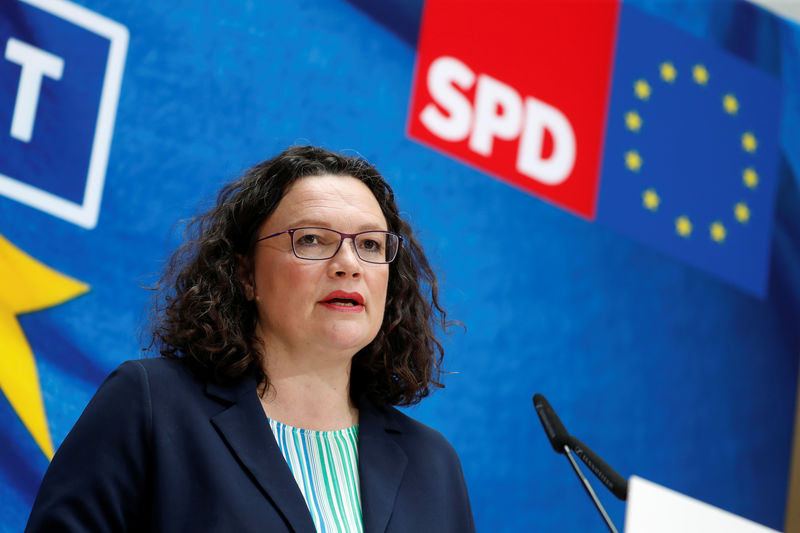 © Reuters. SPD party news conference following the European Parliament election results, in Berlin