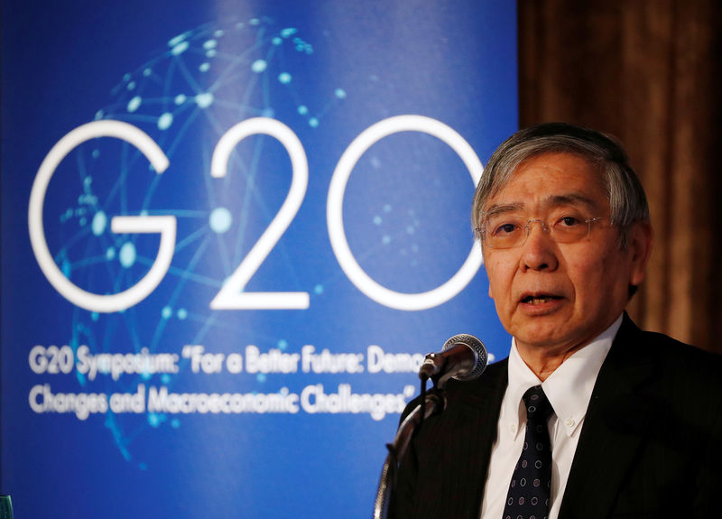 © Reuters. Presidente do Banco Central do Japão, Haruhiko Kuroda, em discurso no G20