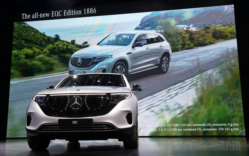 © Reuters. FILE PHOTO: The 2020 Mercedes-Benz GLC EQC is revealed at the 2019 New York International Auto Show in New York City